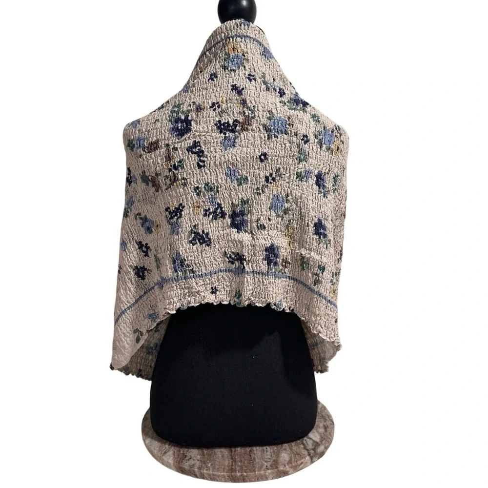 New Vintage Inspired Infinity Loop Scarf Floral Crinkled Chiffon Off White Airy